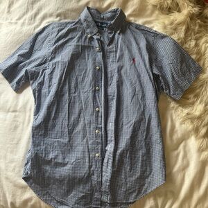 RALPH LAUREN POLO Men's Blue Classic Fit Button Down Checkered Shirt